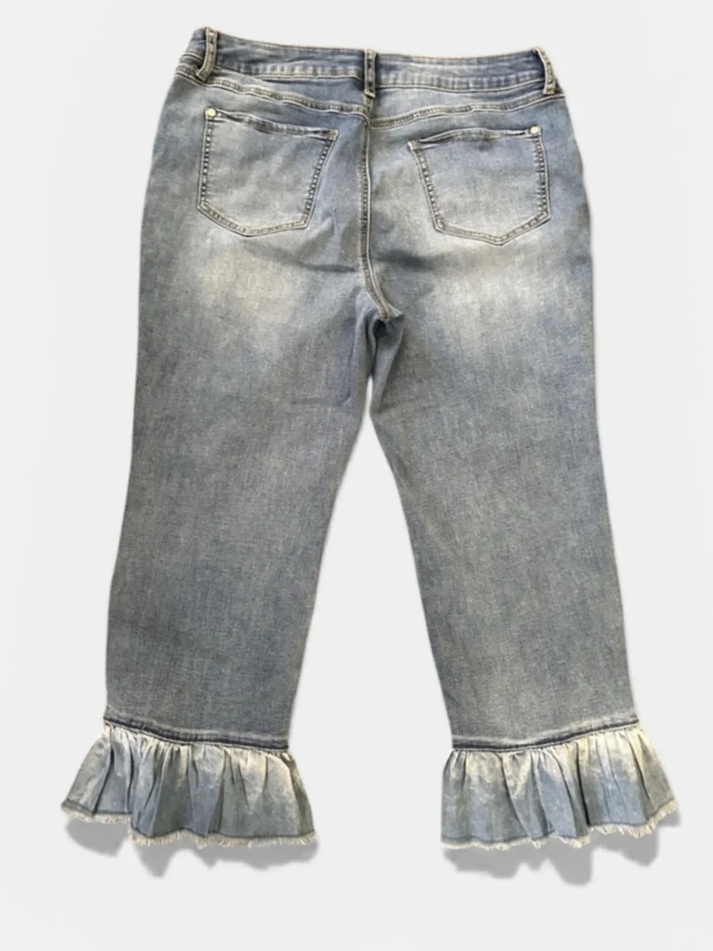 Est 1946 Denim High Rise Wash Crop Jeans Flouncy Frayed Hem Women’s Sz 14 - Picture 4 of 10